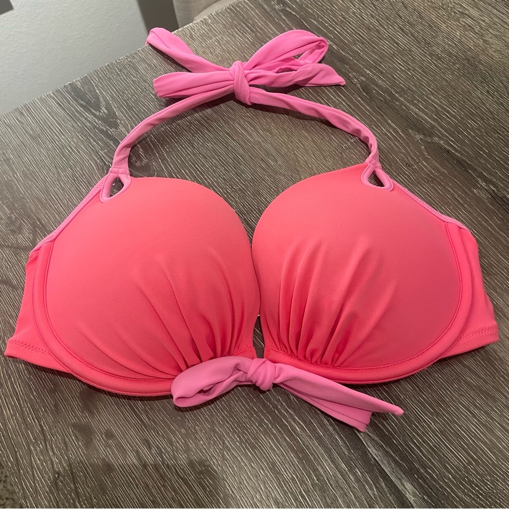 Victorias Secret Swim Bikini Top Neon Pink Orange Two Tone underwire 34D